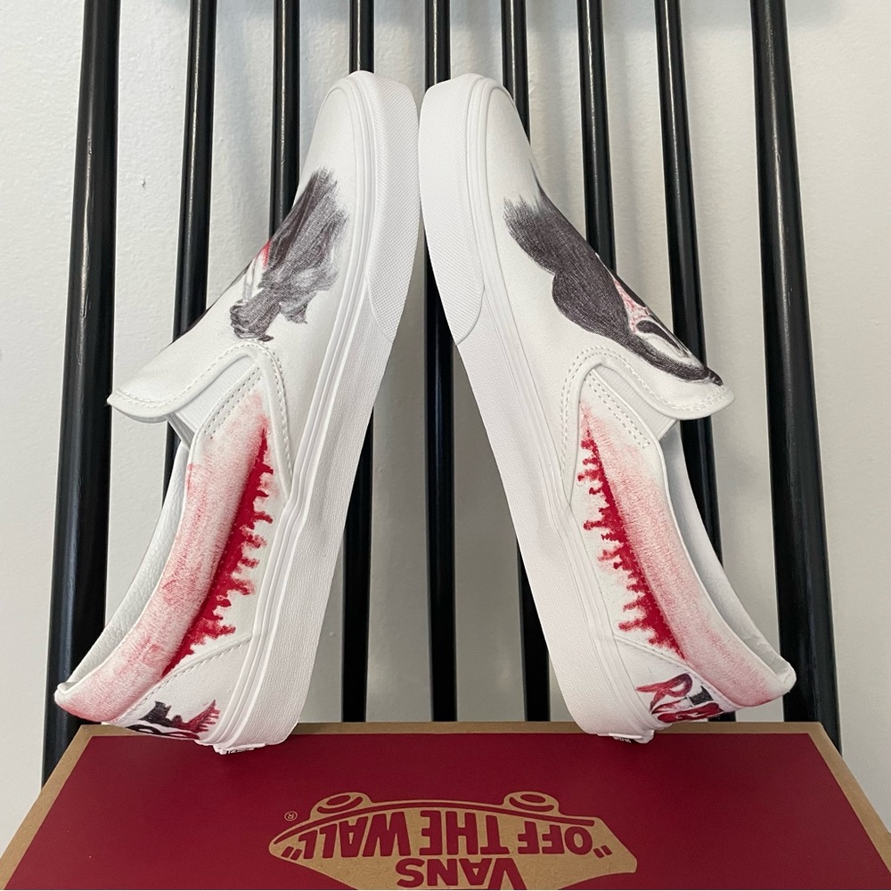 Custom Ghostface Scream Vans Classic‎ Slip On NEW mens 10.5 “I’ll be right back” - Picture 7 of 11